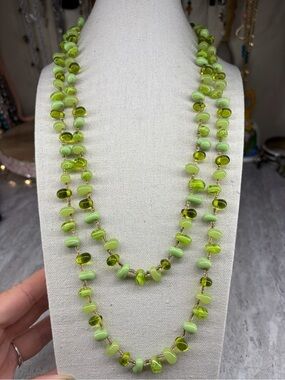 Green Glass Necklace 48 Inch Jewelry Long Strand Art Glass Beads